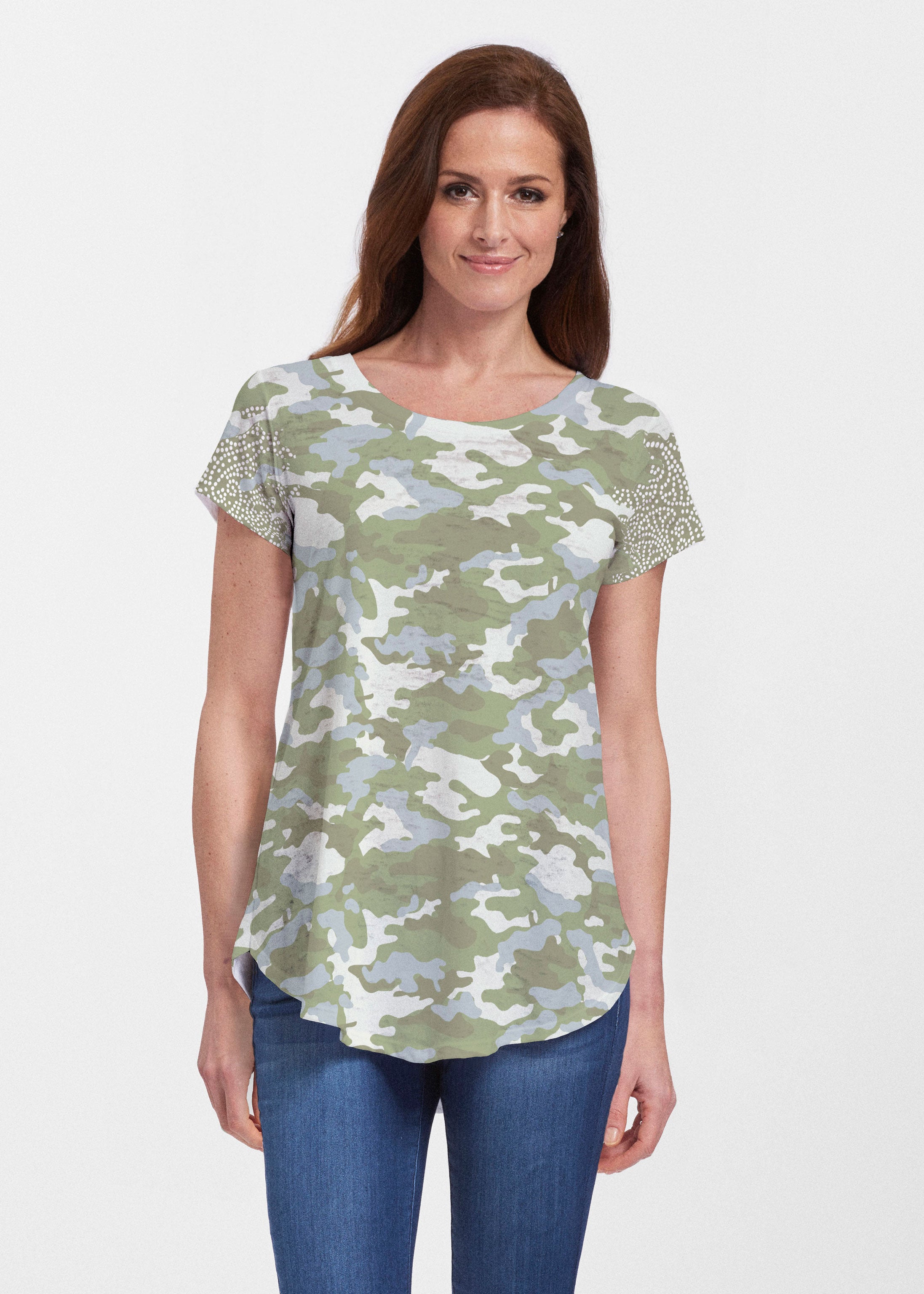 Camo-Floral Green (9239) ~ Signature Short Sleeve Scoop Neck Flowy Tun – Whimsy  Rose