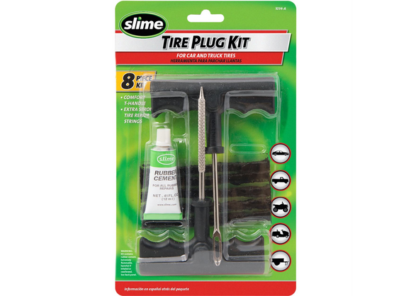 SLIME 1034-A Tire Plug Kit for Car & Truck Tires - 8 piece Rubber Cement Plug Kit