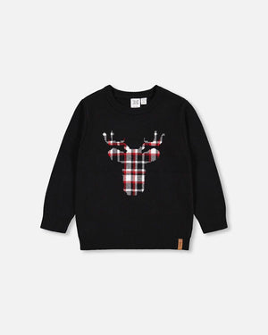 DPD Deer Knitted Sweater in Black - Lula Boutique 