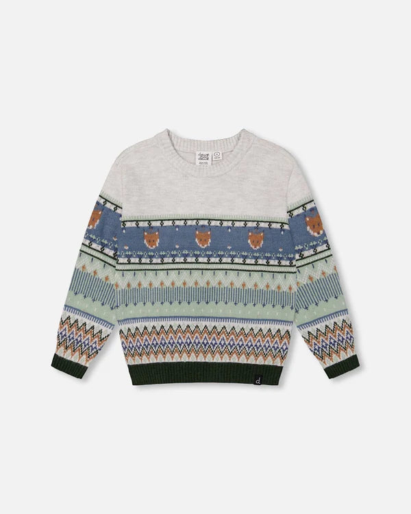 DPD Jacquard Sweater with Fox Detail