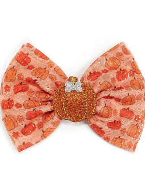 SWE Pumpkin Daisy Printed Glitter Bow - Lula Boutique 