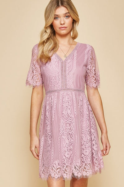 mauve lace dress with sleeves