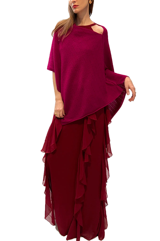Cashmere poncho wrap in cherry pink