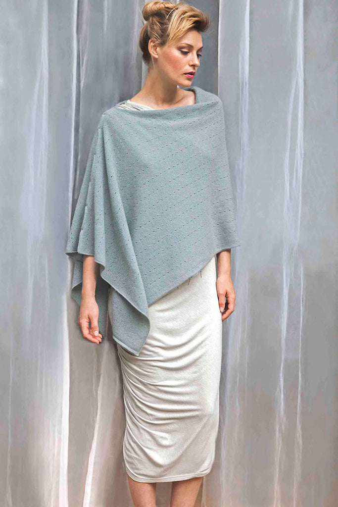 Multiway cashmere poncho wrap in duck egg
