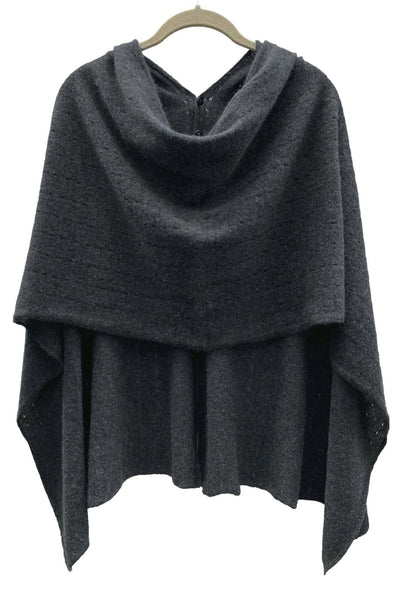 Charcoal grey Lightweight Cashmere Poncho with Buttons – SEMON Cashmere