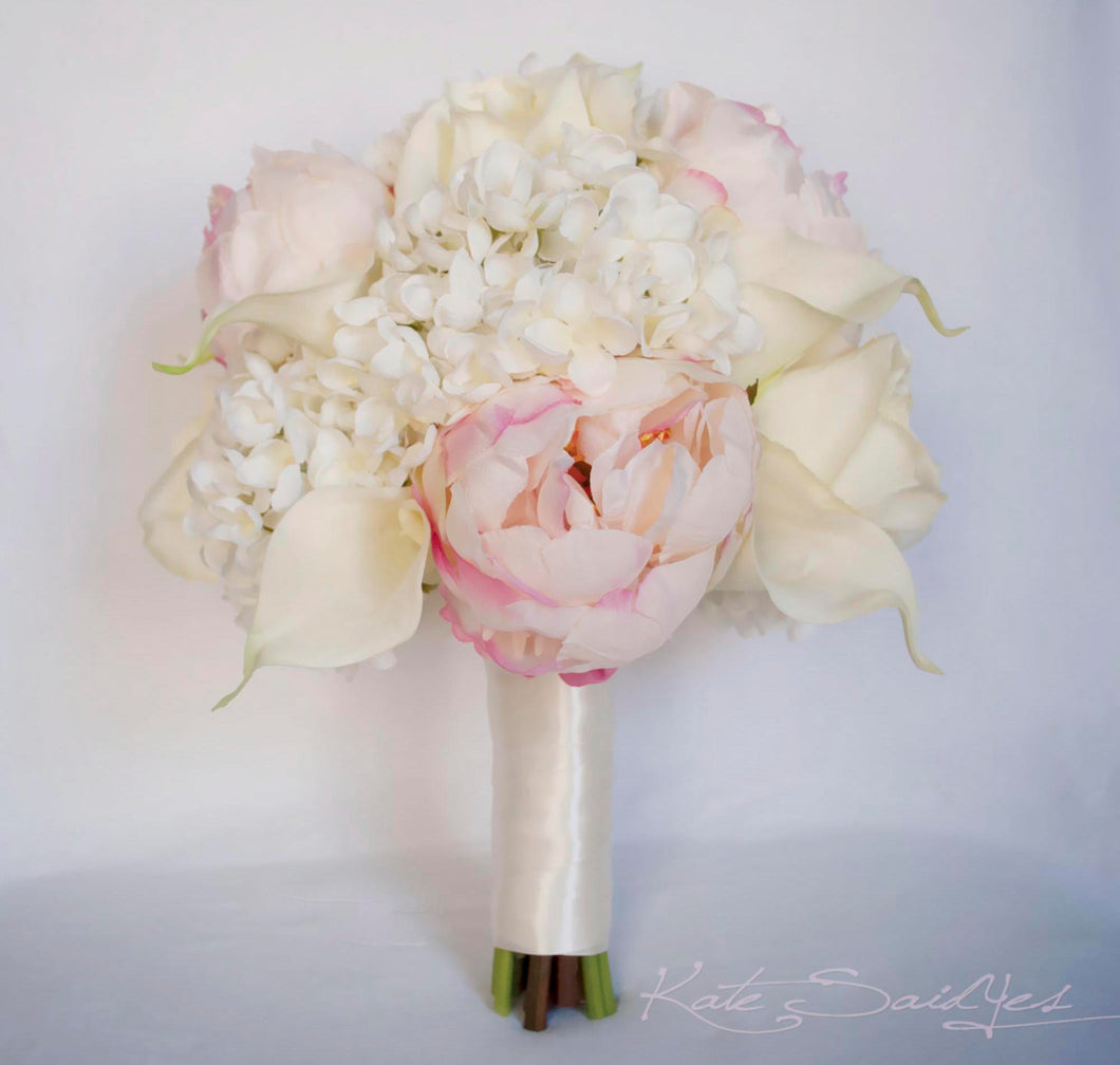 Ivory And Blush Wedding Bouquet - Peony Hydrangea Rose And Calla Lily –  Kate Said Yes Weddings