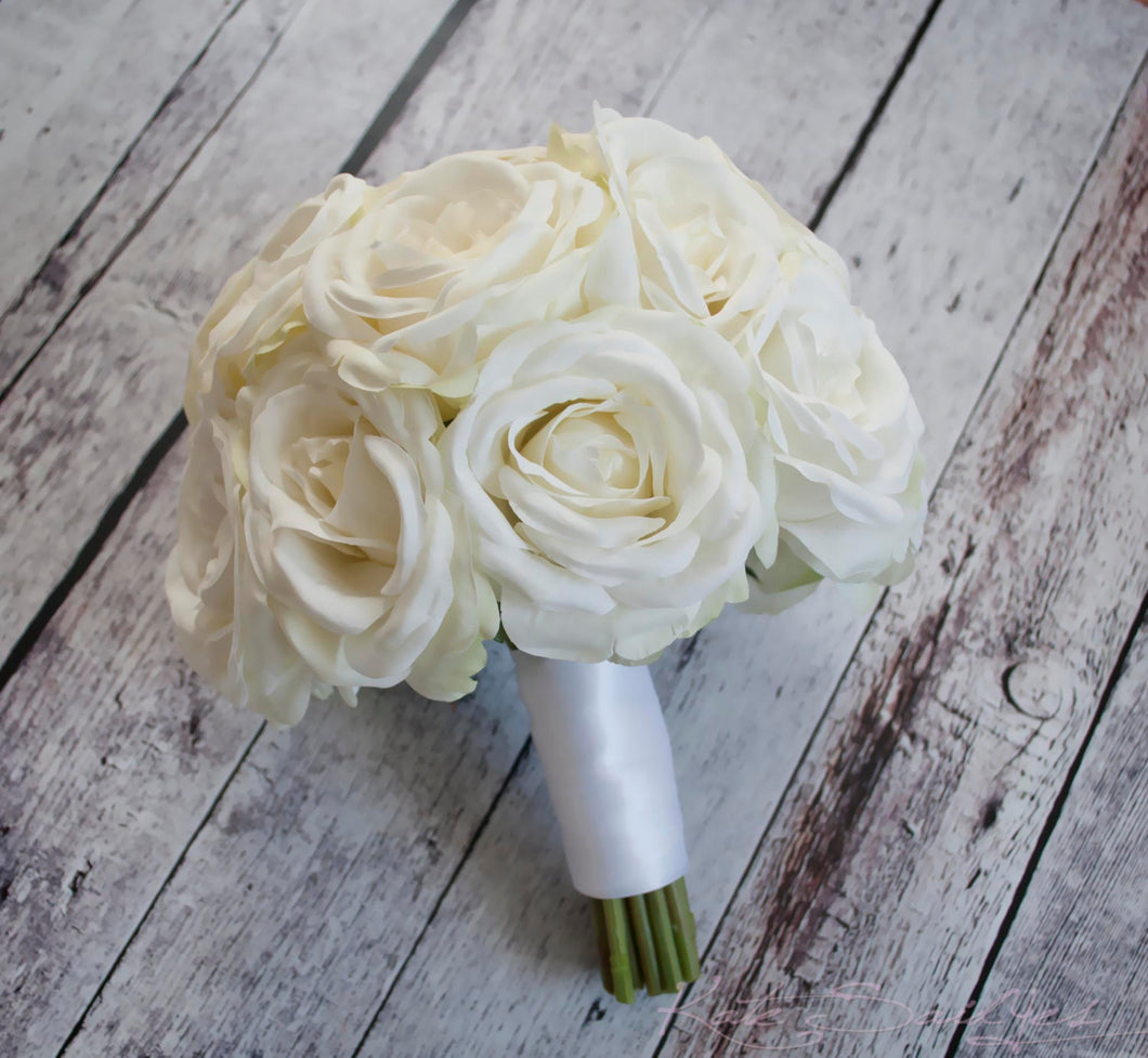 white rose bridesmaid bouquet