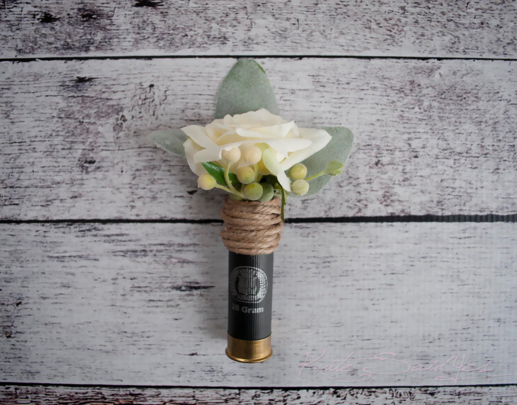 Rustic Wedding Boutonniere With Ivory Roses And Lamb S Ear Kate