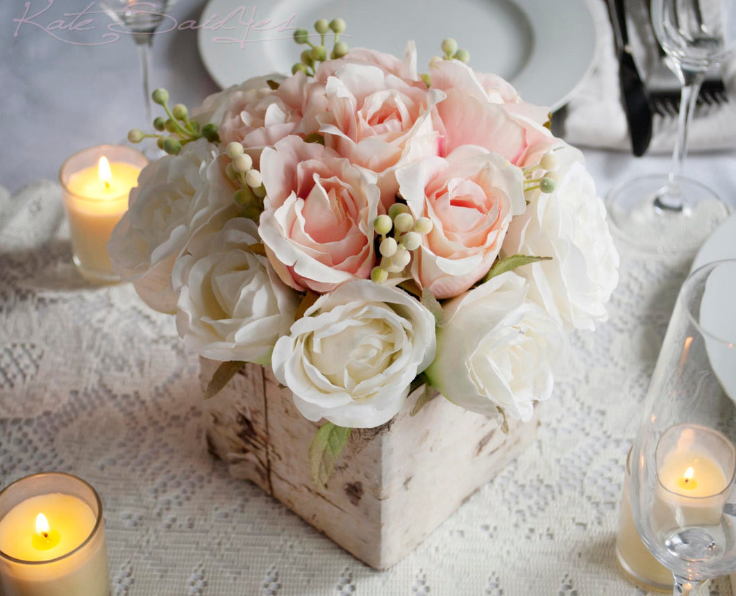 Wedding Centerpiece Rustic Blush And Ivory Rose Wedding