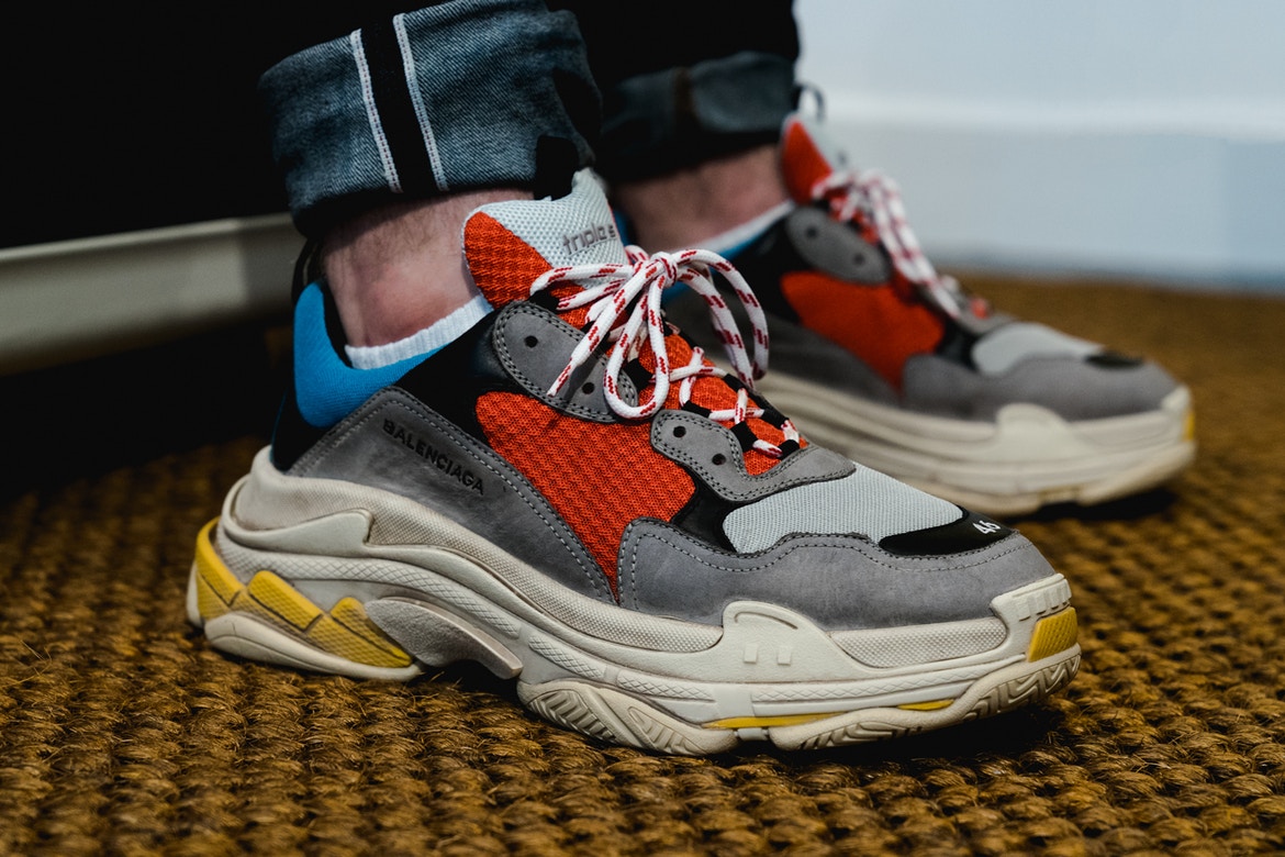 balenciaga triple s grey on feet