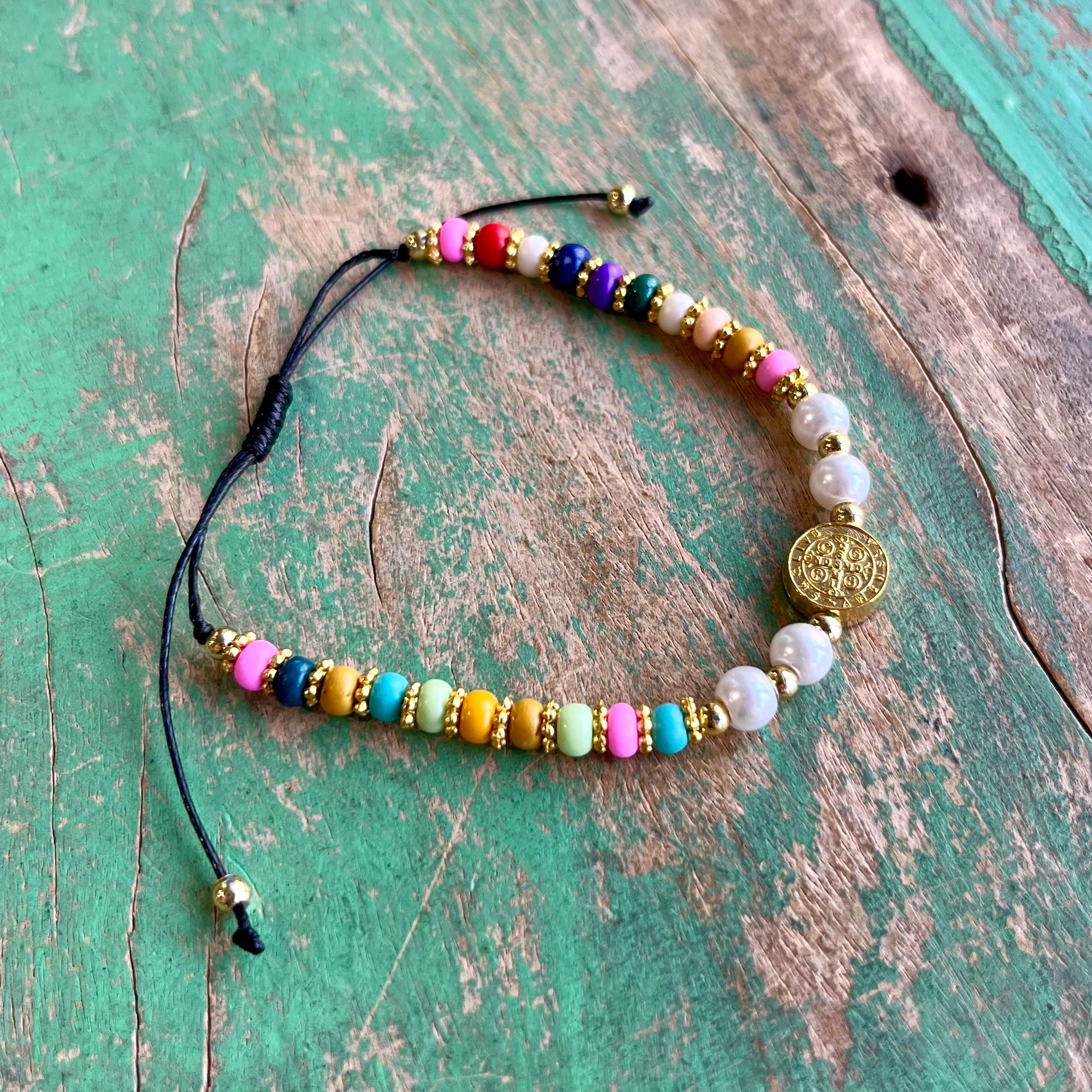 Colorful Pearl St Benedict Cord Bracelet