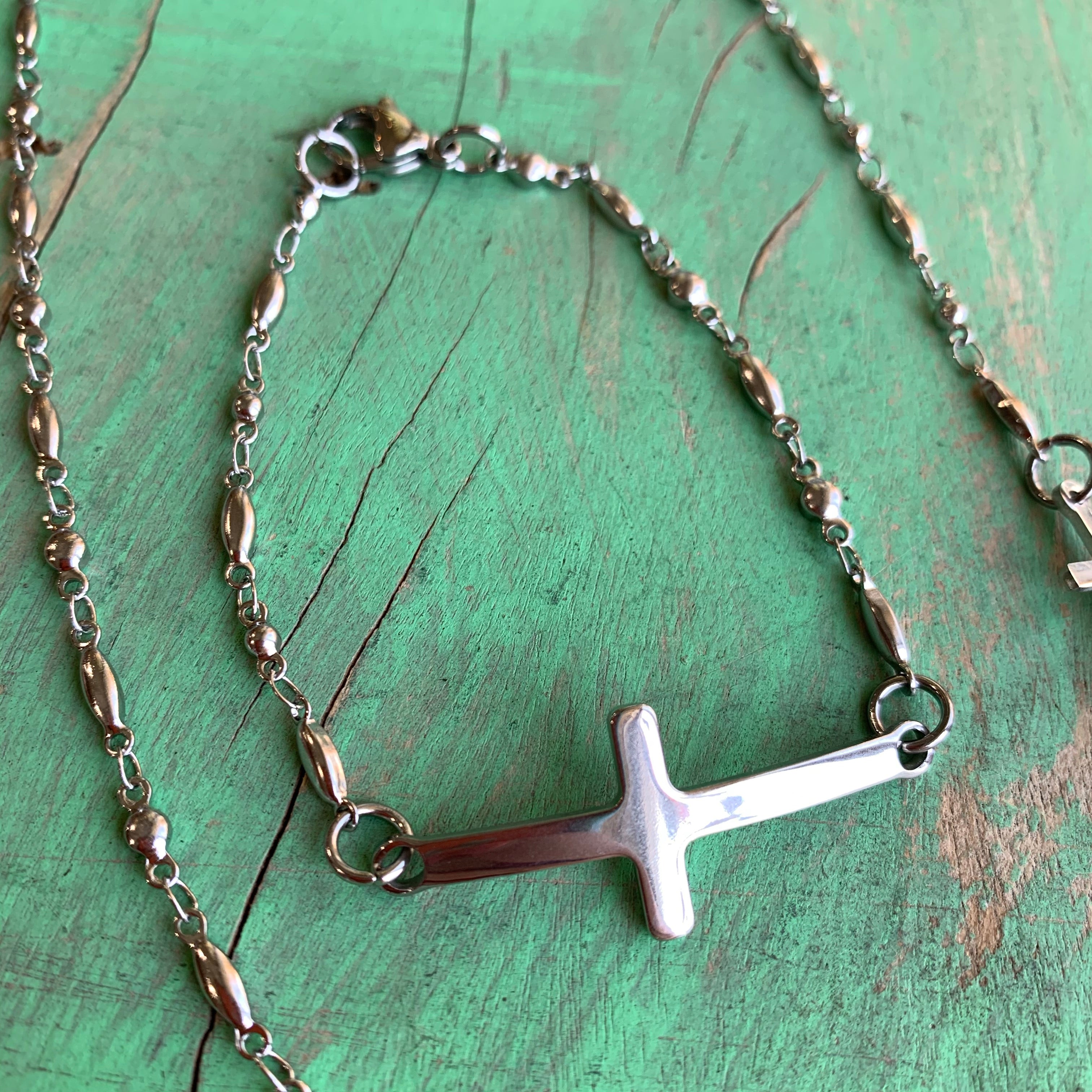 Stainless Steel Sideways Cross Necklace and Bracelet – Love and Honor Jesus