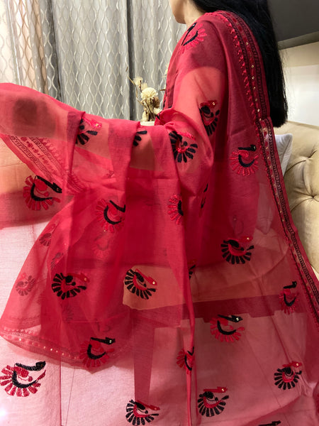 Hand Embroidered Peacock Motif Saree – Just Phulkari