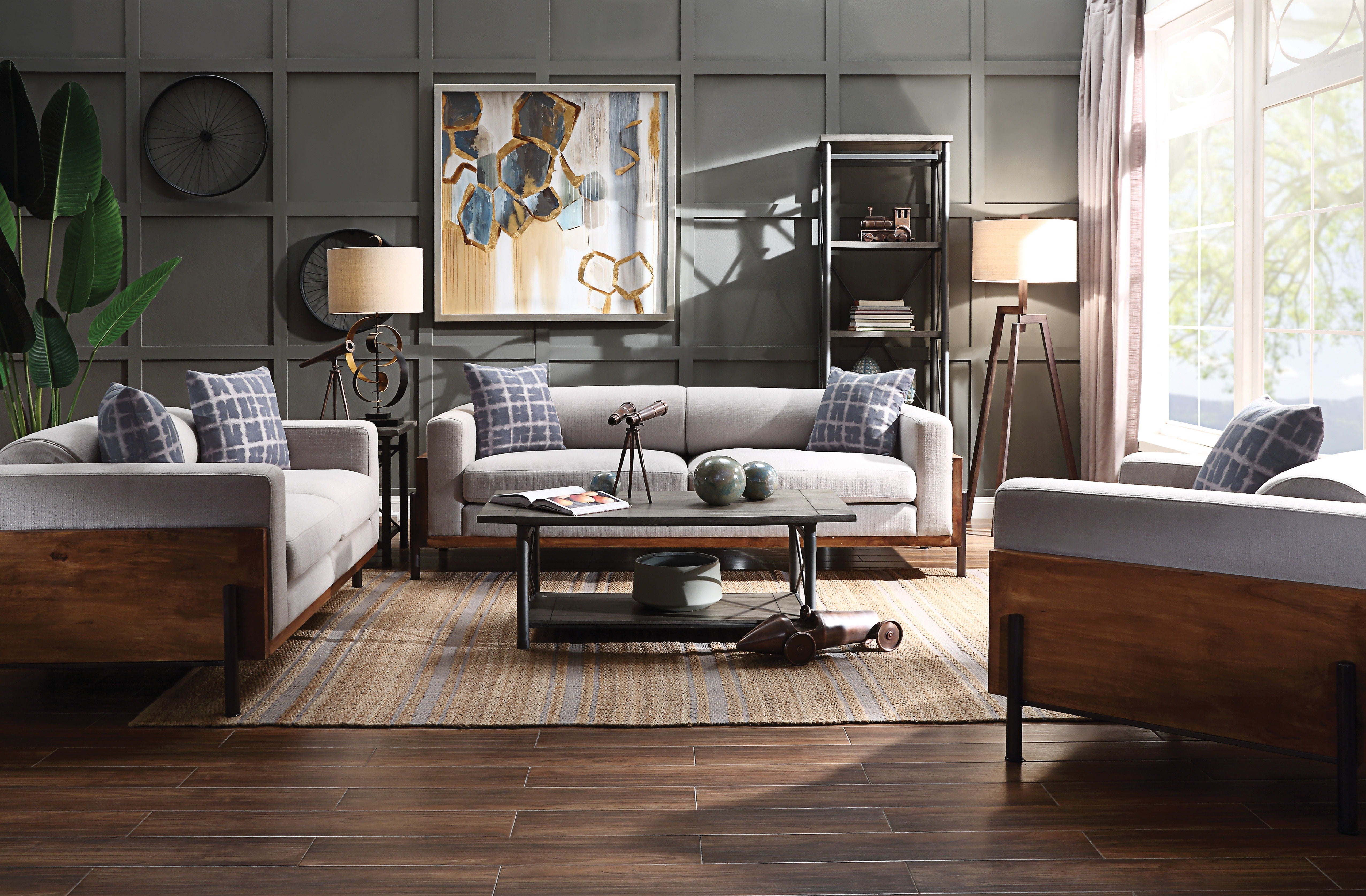 Pelton - 3 Piece Living Room Set With Toss Pillows - Walnut by Couch.com