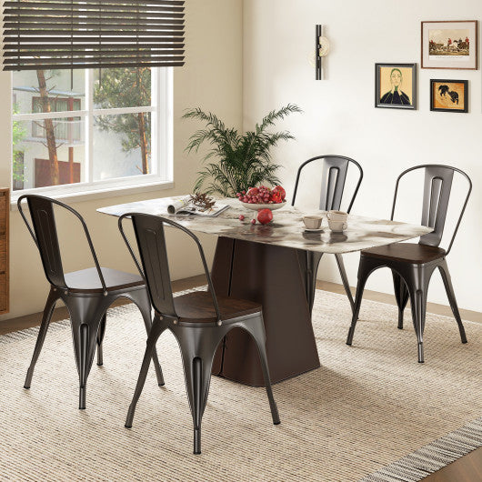 Metal Dining Chairs Set of 4 Tolix Style Stackable Kitchen Chairs with Wood Seat-Gun