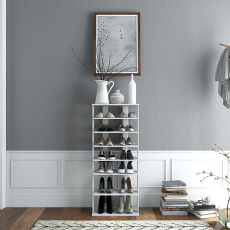 Rustic Brown Double Rows 7-tier Shoe Rack Vertical Entryway Shoe