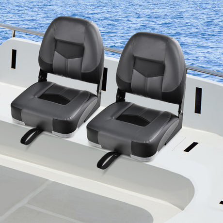 Costway High Back Folding Boat Seats w/ Blue White Sponge Cushion &  Flexible Hinges