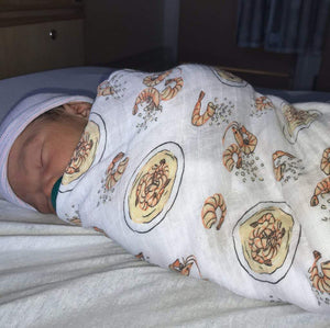 Shrimp and Grits Swaddle Blanket by Little Hometown - Aiden's Corner Baby & Toddler Clothes, Toys, Teethers, Feeding and Accesories