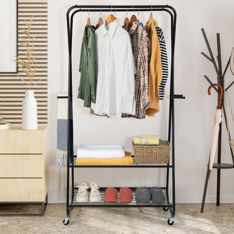 Heavy Duty Clothes Stand Rack with Top Rod and Lower Storage Shelf –  Aiden's Corner