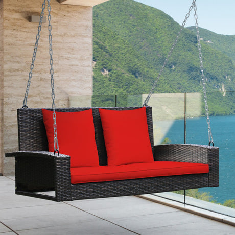 2-Person Patio Rattan Porch Swing with Cushions-Black – Aiden's Corner