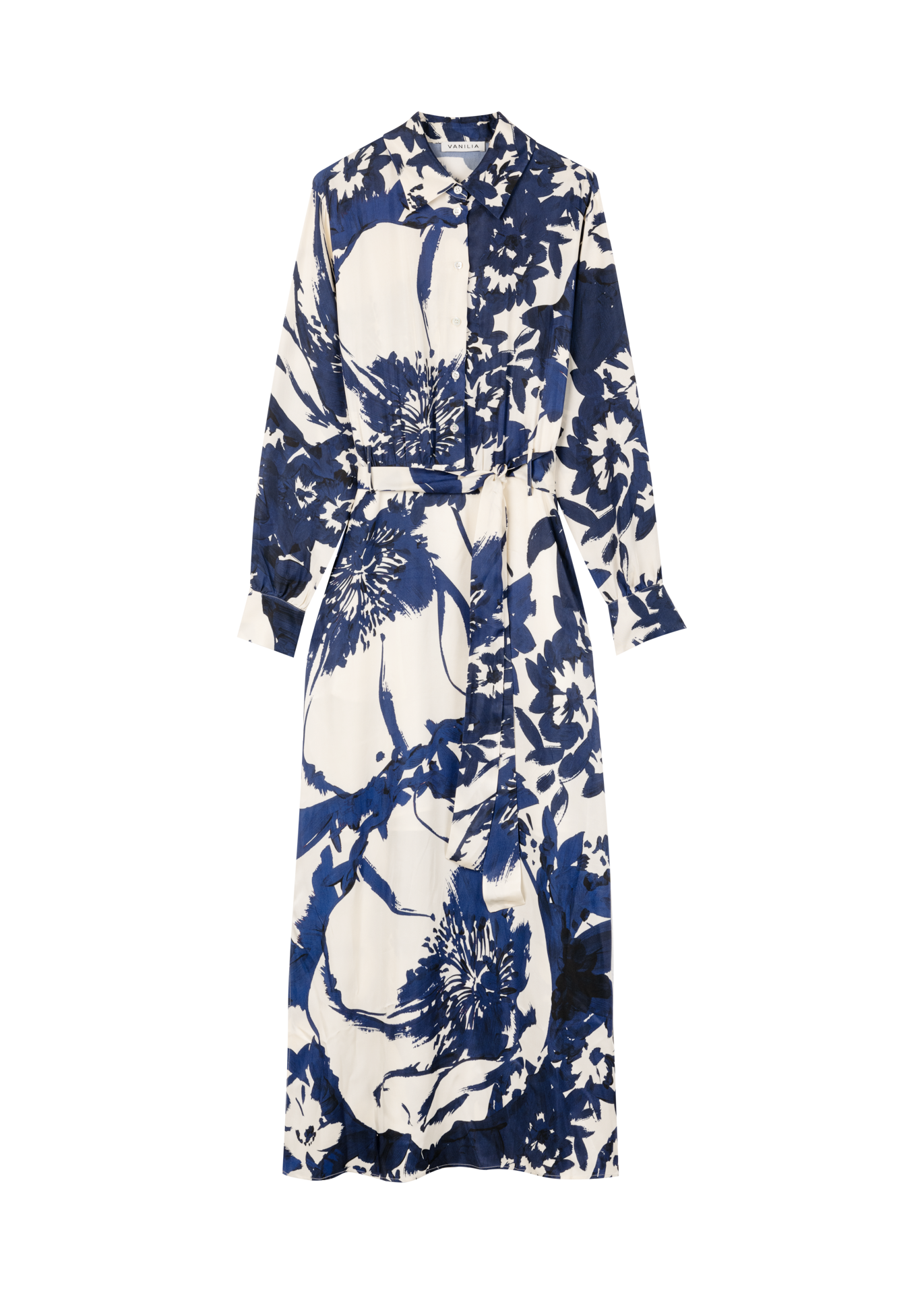 Vanilia Viscose maxi jurk met bloemen classic navy / ecru