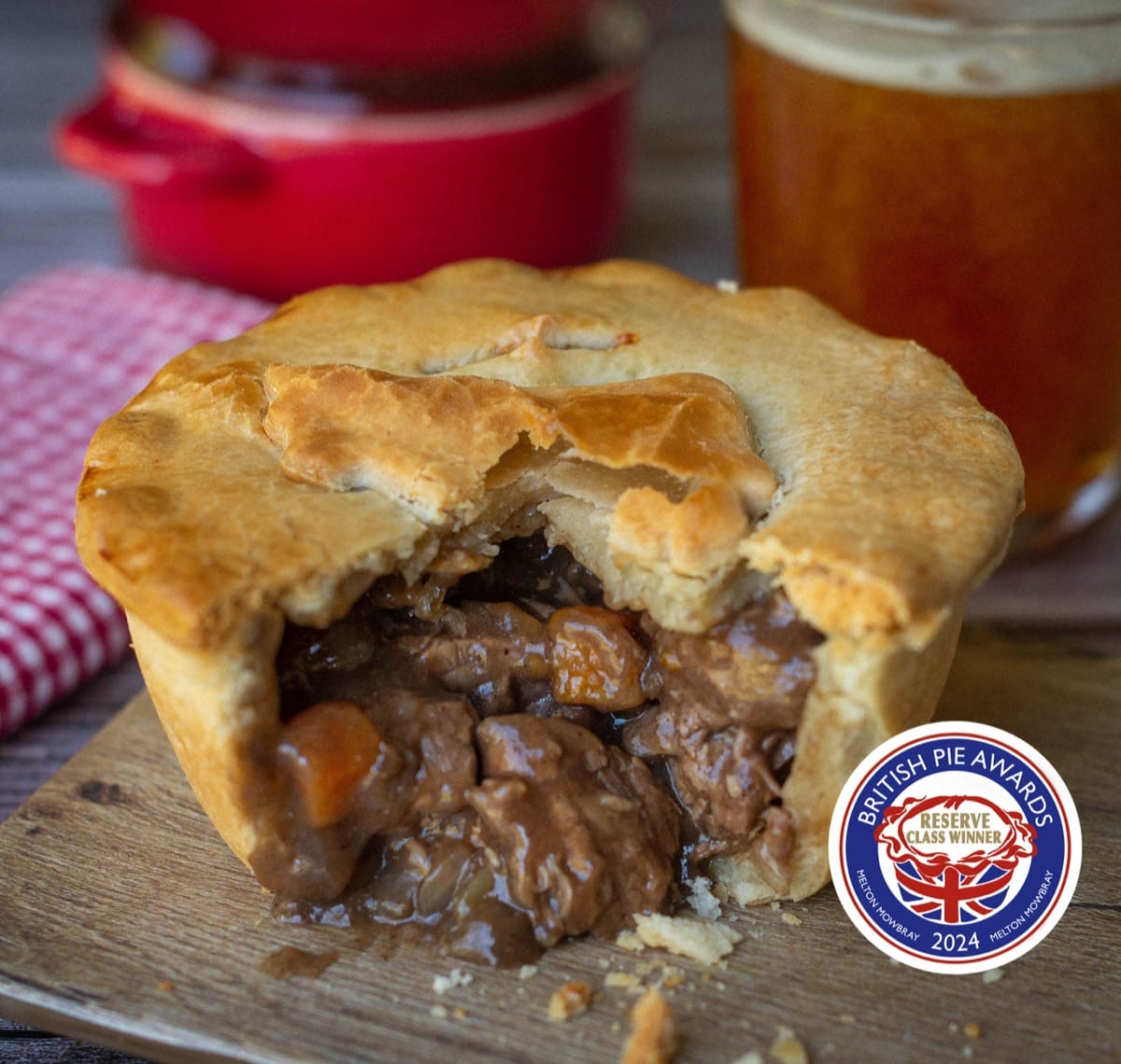 Steak and ale pie cut open