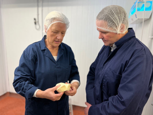 Christian from Mud Foods with Stacey from Tunworth Cheese at the Tunworth factory