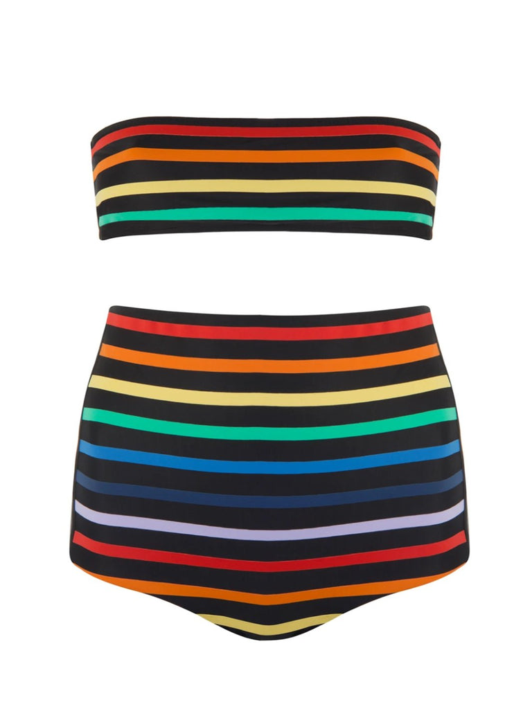 rainbow striped high waisted bikini