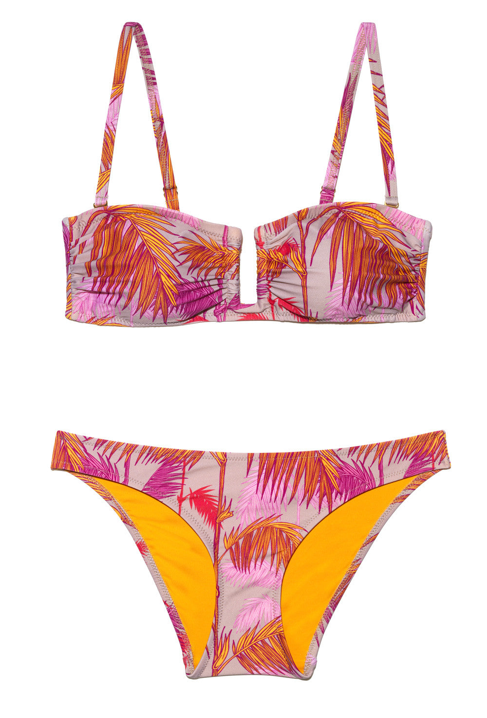 Pink and Orange Palm Print Bandeau Bikini | Lazul | Beach Flamingo