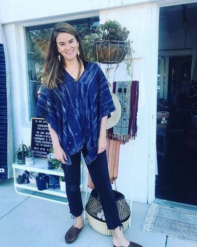 Owner of Thread Spun, Heidi Ledger, in front of her fair trade and handmade shop in Encinitas, CA.