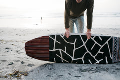 Handmade and custom surfboard bags by Encinitas social enterprise Thread Spun combine environmentally friendly materials with handmade textiles