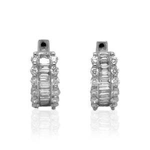 Emerald Cut Diamond Huggies with Round Diamond Accents - J. Brooks 