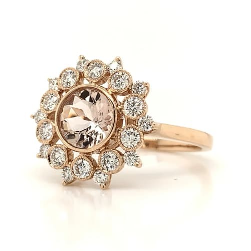 Rose Gold & Morganite Starburst Bezel Set Halo Ring – J. Brooks