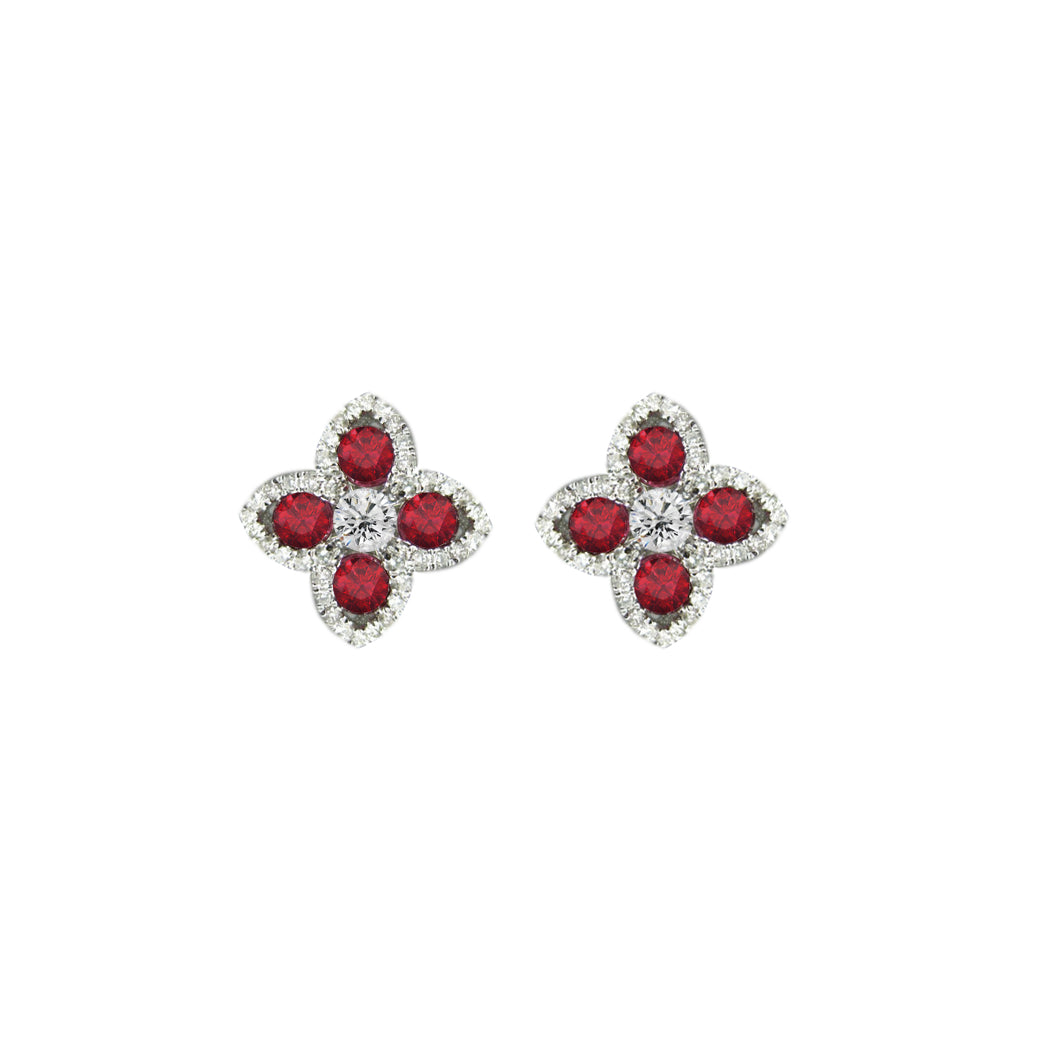Floral Ruby & Diamond Stud Earrings