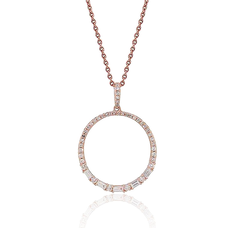 Baguette and Round Diamond Circle Pendant