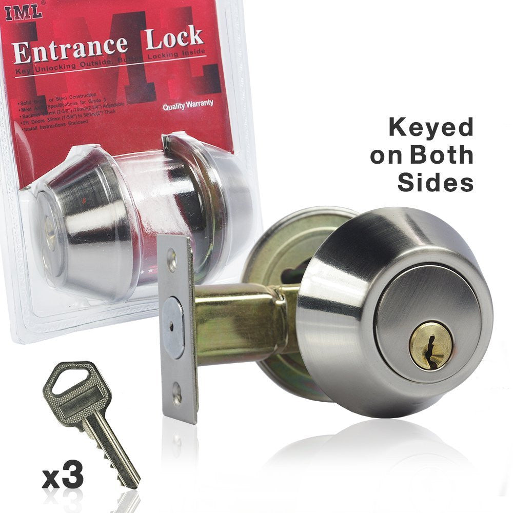 Eachpole Double Cylinder Deadbolt Keyed On 2 Sides For Outdoor Garage Gate Indoor Entry Door Apl1519 Satin Nickel