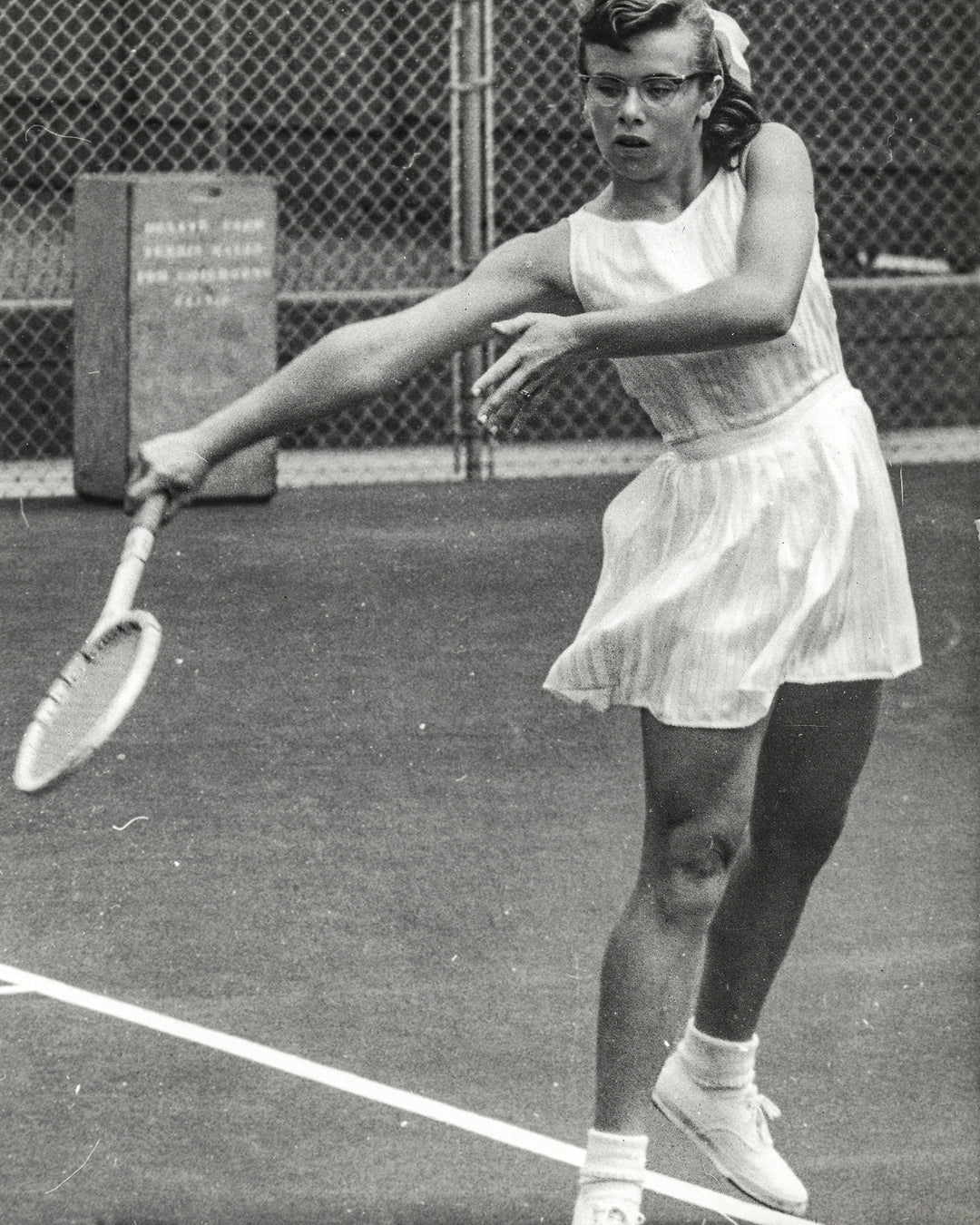 Billie Jean King in her first-round match against Else Spruyt at Wimbledon in June 1965.