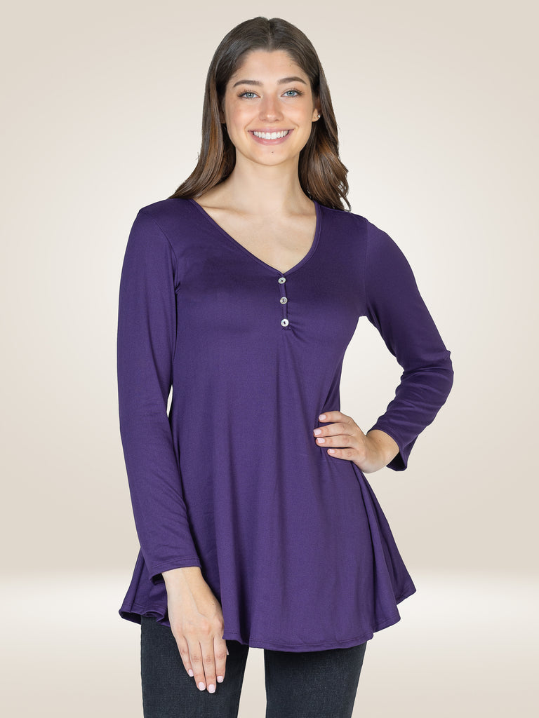 Flared Long Sleeve Plus Size Henley Tunic Top – 24seven Comfort Apparel