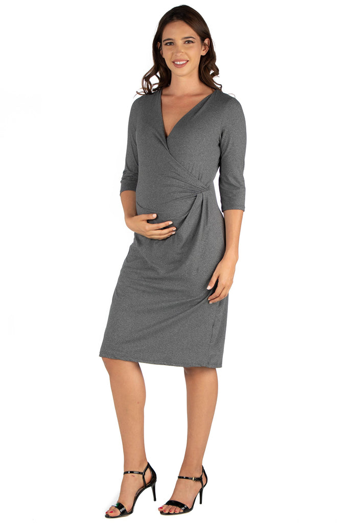 24seven Comfort Apparel Knee Length A Line Elbow Sleeve Maternity Dress