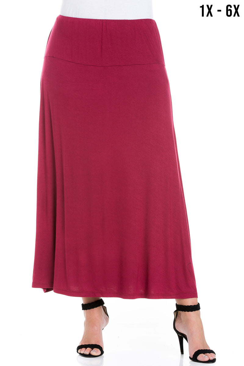 Womens Comfortable Fit Elastic Waist Plus Size Maxi Skirt