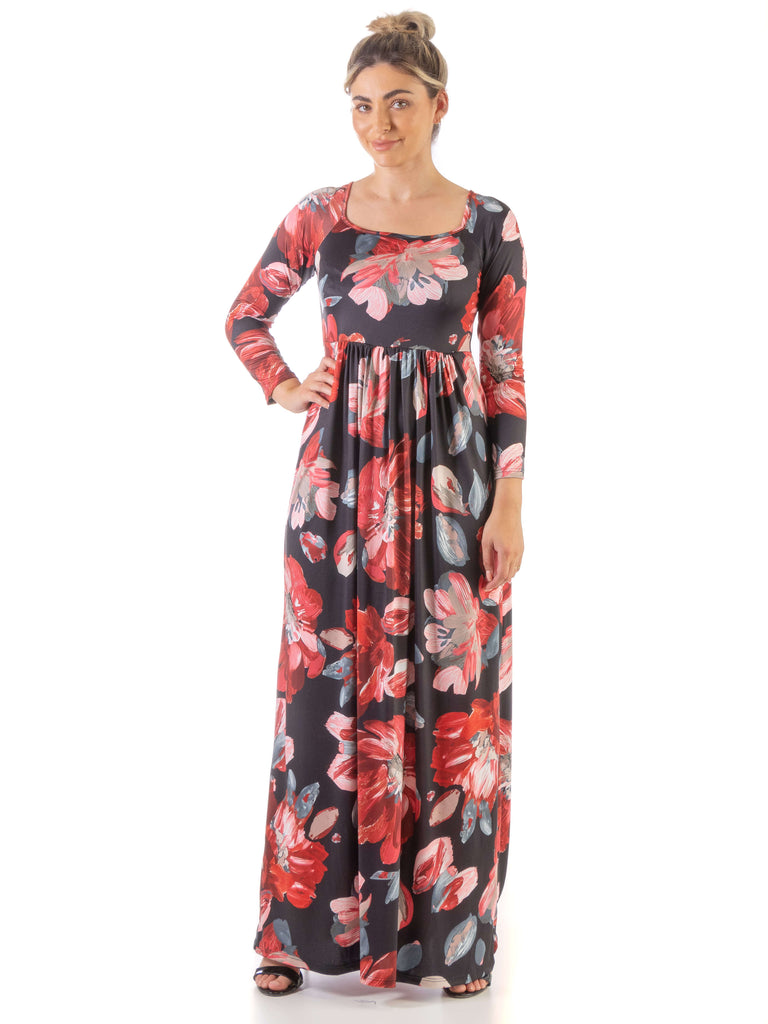 24seven Comfort Apparel Long Sleeve Floral Maxi Dress, Color: Purple Multi  - JCPenney