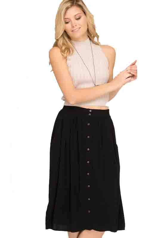 black button down midi skirt