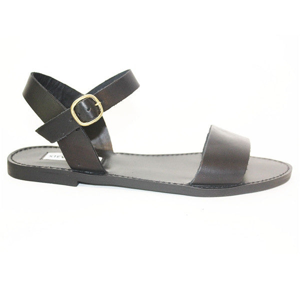 Steve Madden Donddi - Black Flat Leather Sandal