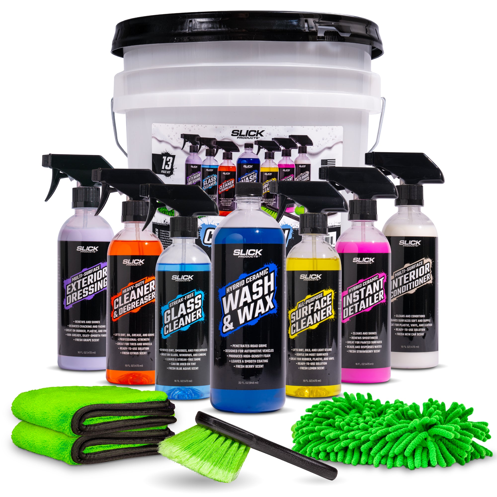 Exterior Car Wash Detailer Bundle/Kit | 13pcs Detailing Supplies - 4 Part Decontaminate Kit, Ceramic Wax Spray, Microfiber Towels | Torque Detail