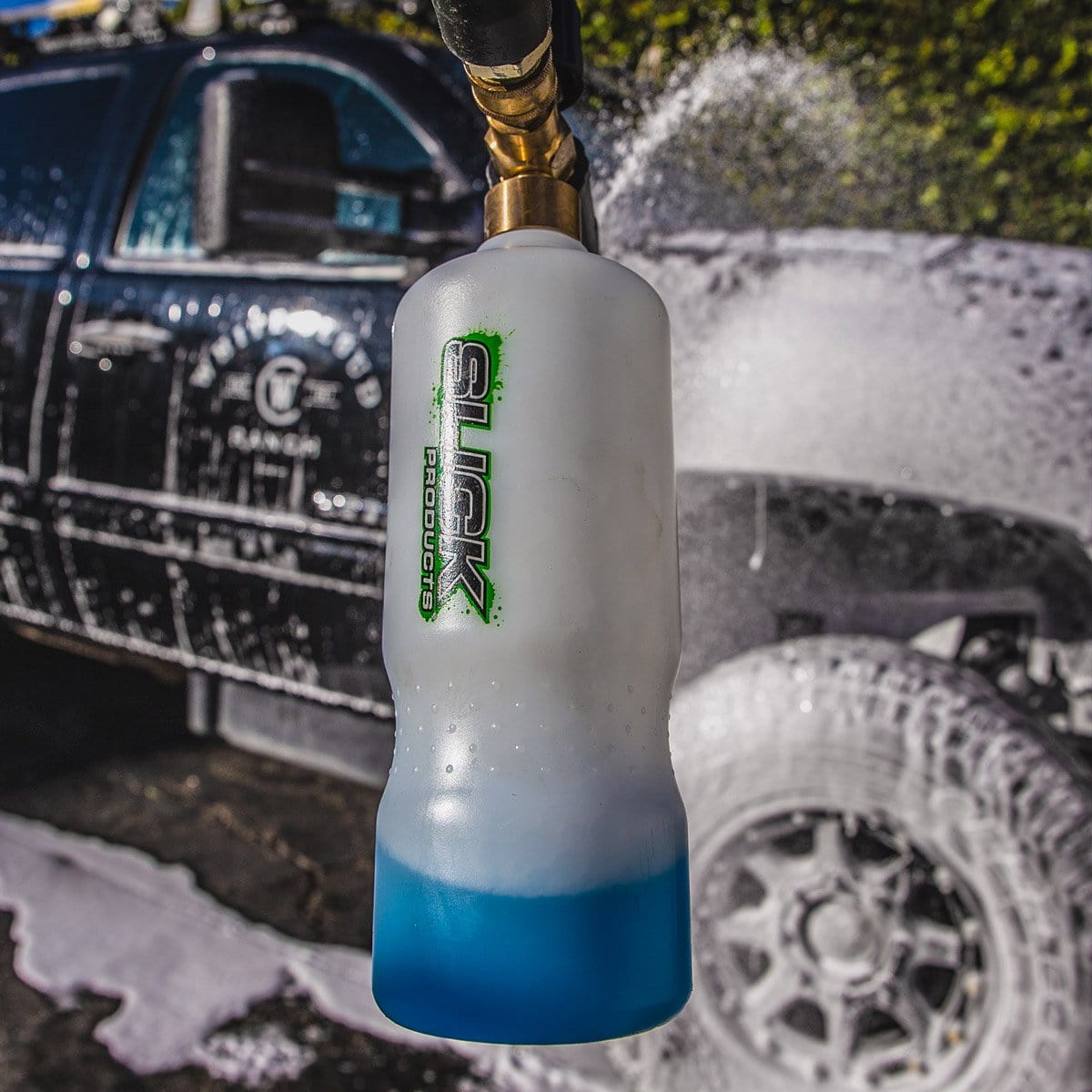  Slick Products Garden Hose Foam Gun Scrub Brush Off-Road Wash -  Super Concentrated Soap Foam Blaster Removes Heavy Dirt and Mud from Car,  Truck, Motorcycle, Dirt Bike, ATV, UTV, and Toy