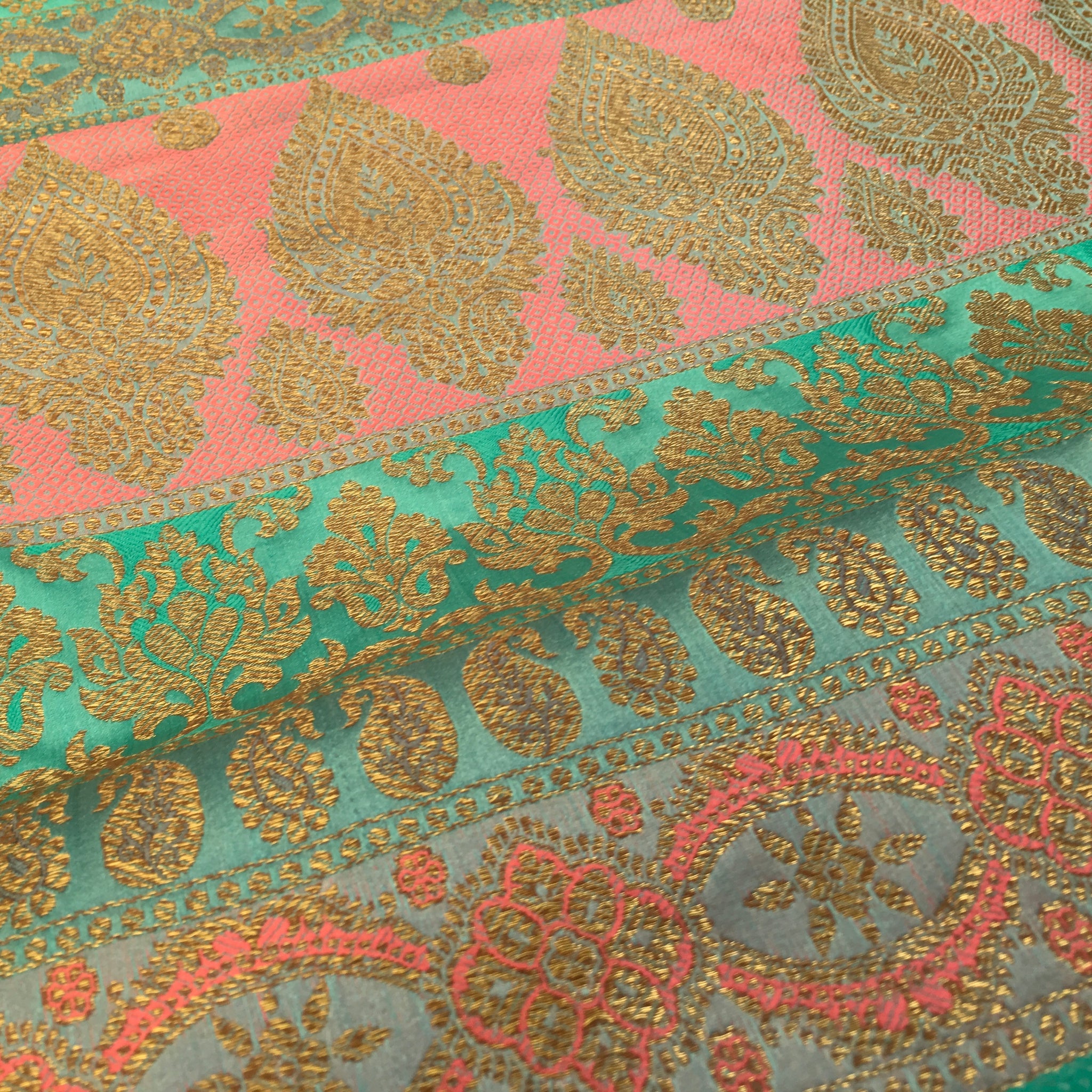 Indian Faux Silk Paisley Floral Border Banarsi brocade Fabric 110cm MP ...