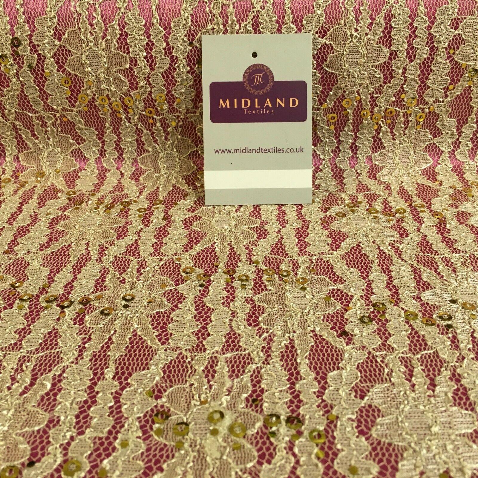 Encaje dorado sobre nailon con lentejuelas Tela vestir cm M1242 Mtex - Midland Textiles
