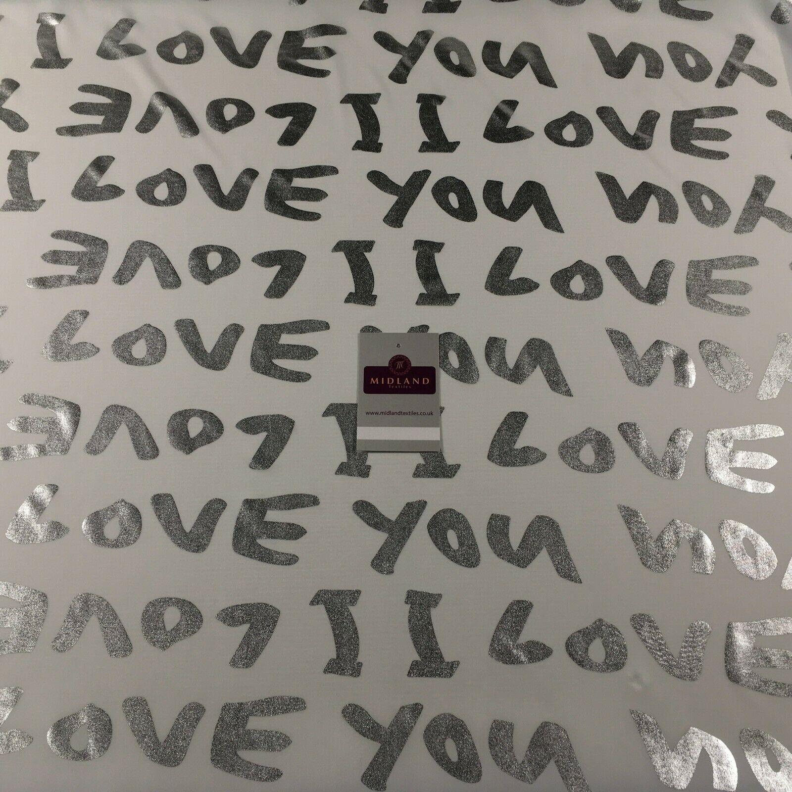 Hvid Sølv I Love You Spandex Jersey Foil Stretch Kjole Stof 150cm - Textiles