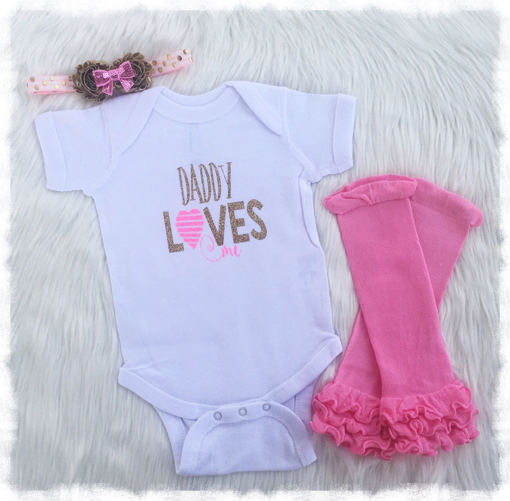 Newborn Baby Girl Boutique Clothes Daddy Loves Me Bodysuit Weebie Cuties