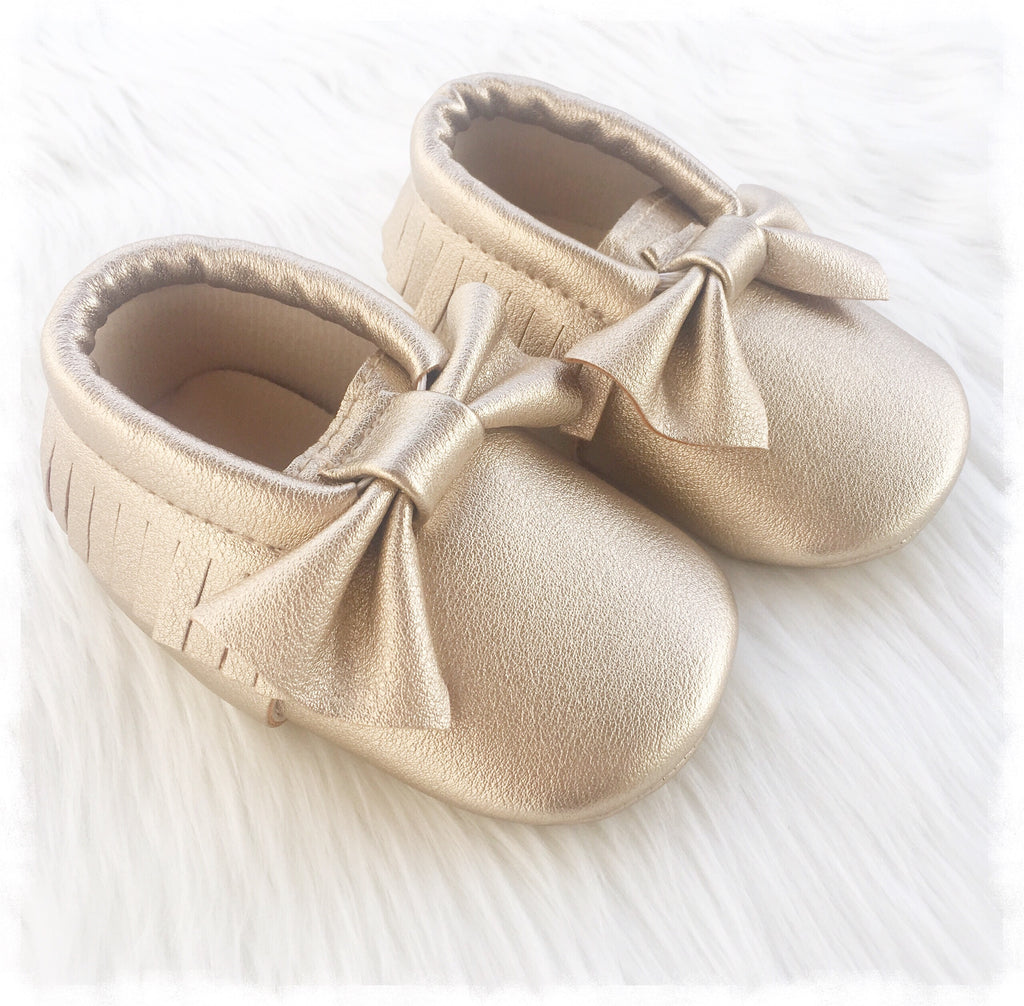 Trendy Baby Girl Shoes, Gold Moccasin 